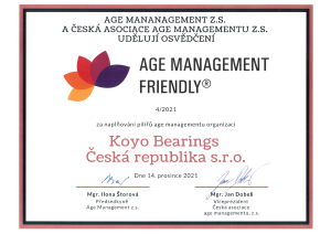 Získali jsme osvědčení AGE MANAGEMENT FRIENDLY COMPANY